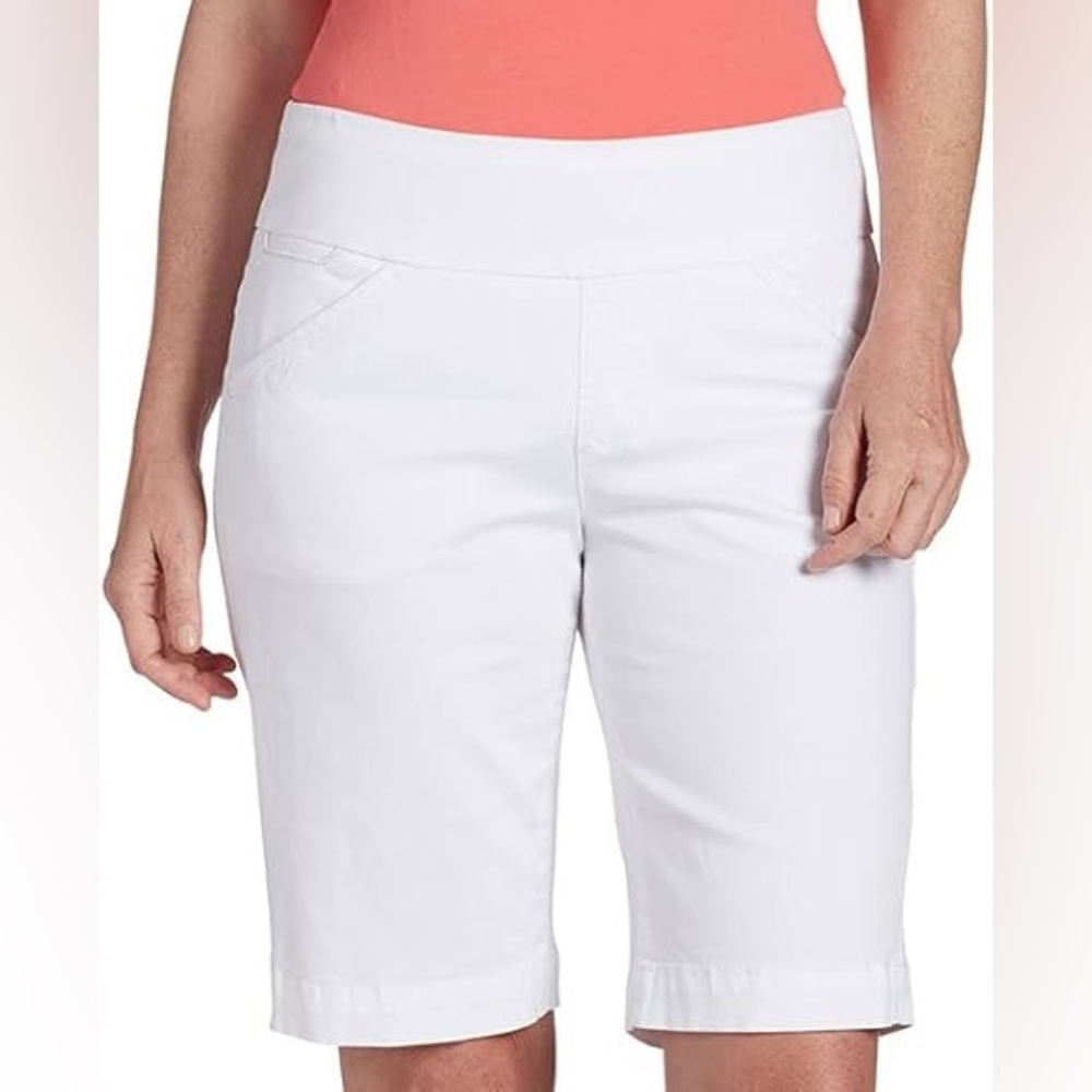 Jag Womens Ainsley White Twill Classic Fit Pull on Bermuda Shorts Plus Size